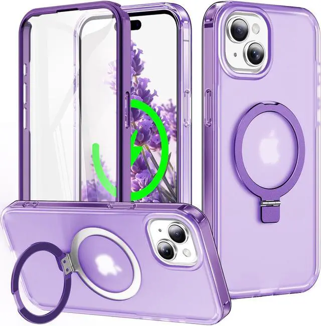 Main image of for iPhone 15 Plus Full Body Shockproof Case with Magnetic Invisible Stand [Compatible with MagSafe] Built-in Screen Protector Military Drop ProtectionTranslucent Phone Cover -Purple