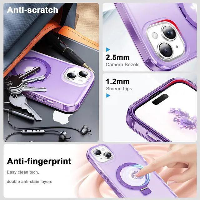 Alt view image 5 of 6 - for iPhone 15 Plus Full Body Shockproof Case with Magnetic Invisible Stand [Compatible with MagSafe] Built-in Screen Protector Military Drop ProtectionTranslucent Phone Cover -Purple