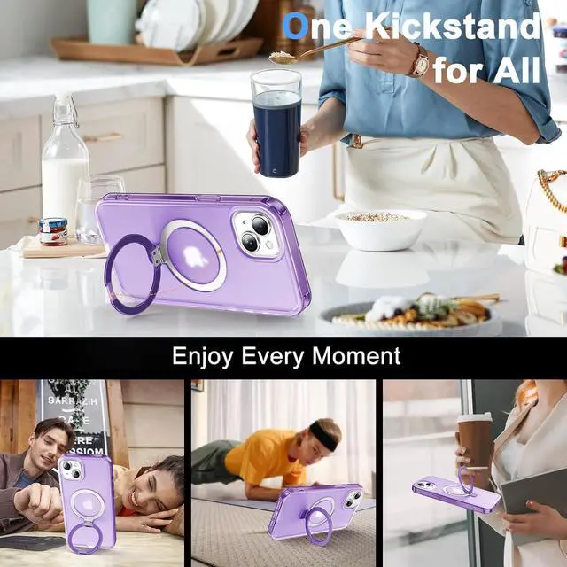 Alt view image 6 of 6 - for iPhone 15 Plus Full Body Shockproof Case with Magnetic Invisible Stand [Compatible with MagSafe] Built-in Screen Protector Military Drop ProtectionTranslucent Phone Cover -Purple
