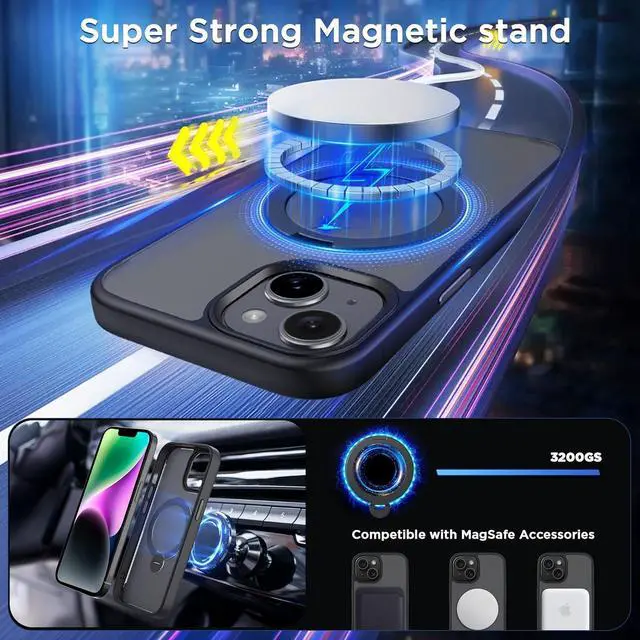 Alt view image 3 of 7 - Magnetic Case for iPhone 13/14 6.1 inch with 360 Rotatable Ring Stand Compatible with MagSafe Car Phone Mount Cases Cover Phone Holder for Desk Meeting/Videos Matte Black