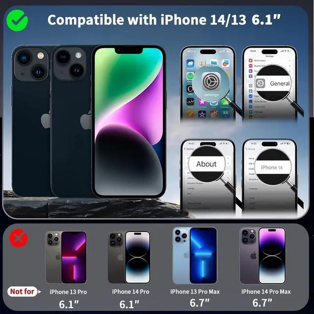 Alt view image 2 of 7 - Magnetic Case for iPhone 13/14 6.1 inch with 360 Rotatable Ring Stand Compatible with MagSafe Car Phone Mount Cases Cover Phone Holder for Desk Meeting/Videos Matte Black