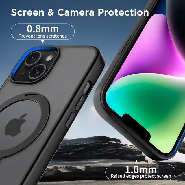 Alt view image 5 of 7 - Magnetic Case for iPhone 13/14 6.1 inch with 360 Rotatable Ring Stand Compatible with MagSafe Car Phone Mount Cases Cover Phone Holder for Desk Meeting/Videos Matte Black