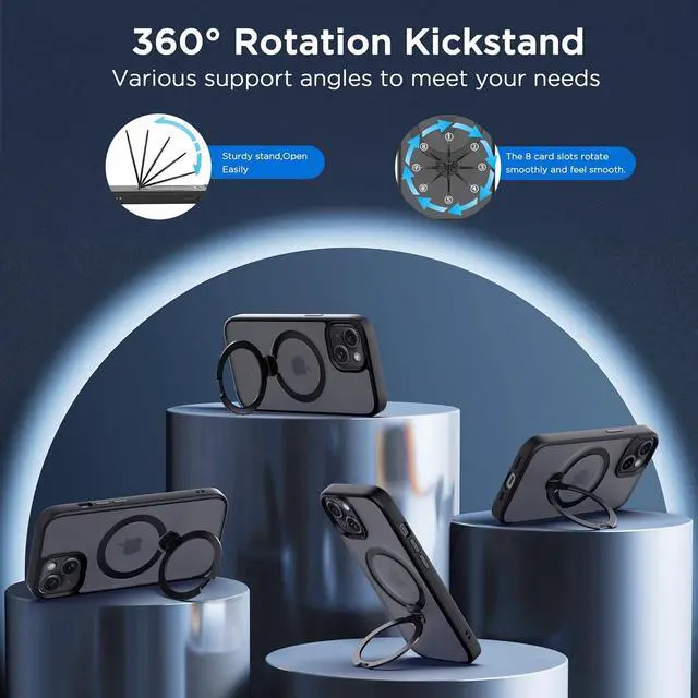 Alt view image 4 of 7 - Magnetic Case for iPhone 13/14 6.1 inch with 360 Rotatable Ring Stand Compatible with MagSafe Car Phone Mount Cases Cover Phone Holder for Desk Meeting/Videos Matte Black