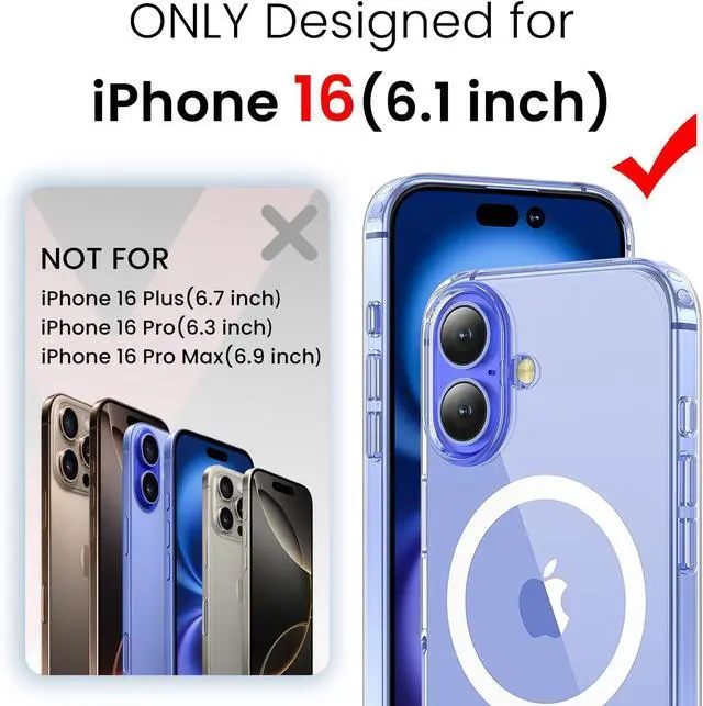 Alt view image 2 of 7 - 3 in 1 for iPhone 16 Case Clear with MagSafe Not Yellowing Screen Protector*1 Camera Lens Protector*1 Military-Grade Protection for iPhone 16 Phone Case 6.1 inch Clear