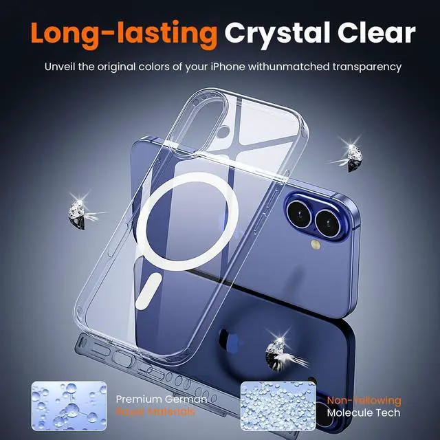 Alt view image 6 of 7 - 3 in 1 for iPhone 16 Case Clear with MagSafe Not Yellowing Screen Protector*1 Camera Lens Protector*1 Military-Grade Protection for iPhone 16 Phone Case 6.1 inch Clear