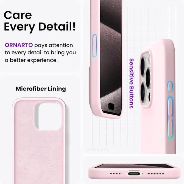 Alt view image 5 of 7 - Compatible with iPhone 15 Pro Max Case 6.7 Slim Liquid Silicone 3 Layers Soft Gel Rubber Shockproof Protective Phone Case with Anti-Scratch Microfiber Lining-Chalk Pink