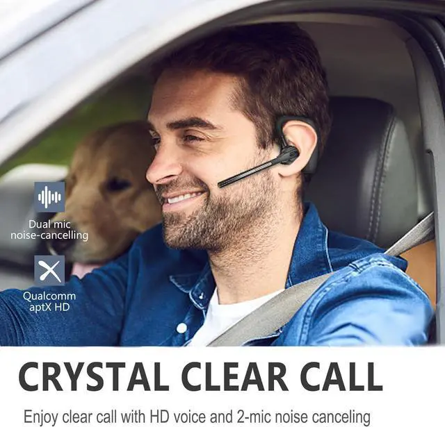 Alt view image 4 of 7 - Bluetooth Headset V5.2 Wireless Bluetooth Earpiece with 750mAH Charging Case 64Hrs Talktime Wireless Headset with CVC8.0 Dual Mic Noise Canceling for iPhone Cellphone Trucker Work