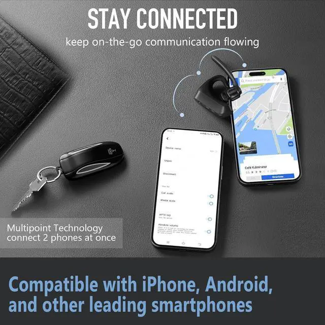 Alt view image 5 of 7 - Bluetooth Headset V5.2 Wireless Bluetooth Earpiece with 750mAH Charging Case 64Hrs Talktime Wireless Headset with CVC8.0 Dual Mic Noise Canceling for iPhone Cellphone Trucker Work