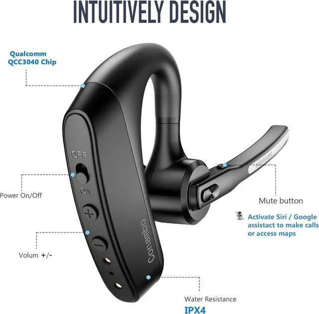 Alt view image 7 of 7 - Bluetooth Headset V5.2 Wireless Bluetooth Earpiece with 750mAH Charging Case 64Hrs Talktime Wireless Headset with CVC8.0 Dual Mic Noise Canceling for iPhone Cellphone Trucker Work