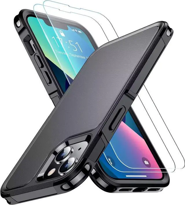 Main image of Designed for iPhone 13 Case [10 FT Military Grade Drop Protection] [with 2 pcs Tempered Glass Screen Protector] Case for iPhone 13 6.1 inch (Black)