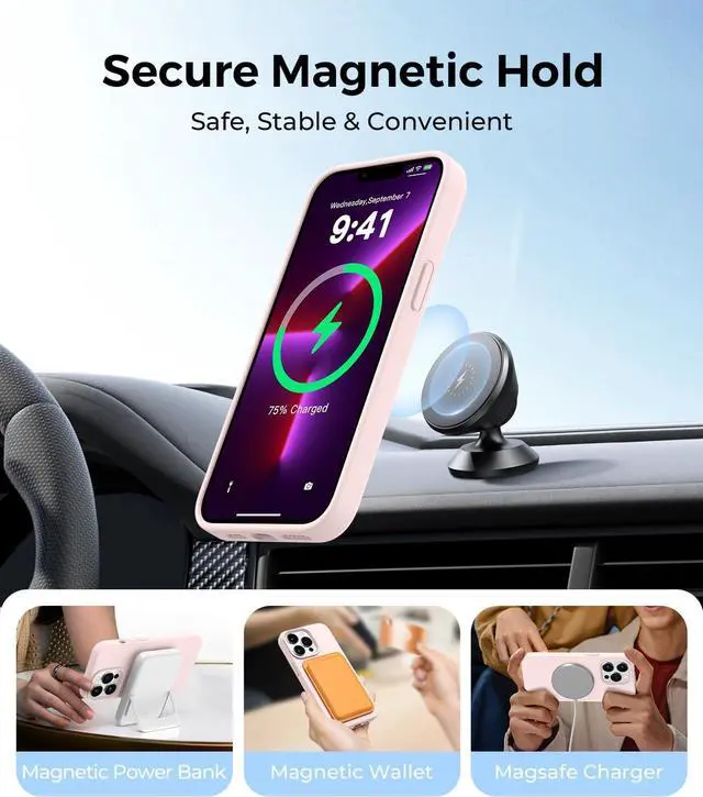 Alt view image 3 of 7 - Magnetic for iPhone 13 Pro Max Phone Case [Compatible with MagSafe][Military Shockproof Protection] Silicone Case with Soft Anti-Scratch Microfiber Lining 6.7 inch Chalk Pink