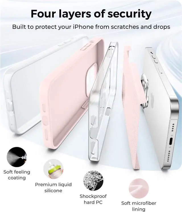 Alt view image 7 of 7 - Magnetic for iPhone 13 Pro Max Phone Case [Compatible with MagSafe][Military Shockproof Protection] Silicone Case with Soft Anti-Scratch Microfiber Lining 6.7 inch Chalk Pink