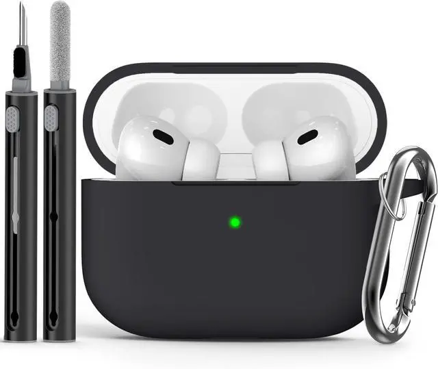 Main image of for  Case Cover with Cleaner Kit Soft Silicone Protective Case for  AirPod Pro 2nd/1st Generation Case for Women Men  2/Pro Case Accessories with Keychain-Black