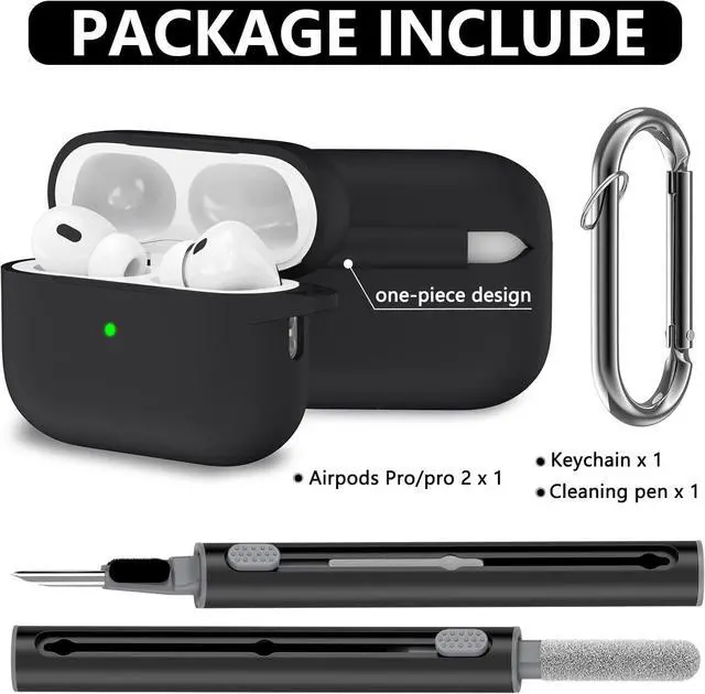 Alt view image 2 of 7 - for  Case Cover with Cleaner Kit Soft Silicone Protective Case for  AirPod Pro 2nd/1st Generation Case for Women Men  2/Pro Case Accessories with Keychain-Black