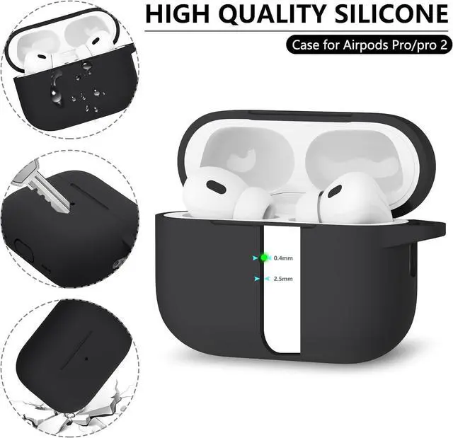 Alt view image 4 of 7 - for  Case Cover with Cleaner Kit Soft Silicone Protective Case for  AirPod Pro 2nd/1st Generation Case for Women Men  2/Pro Case Accessories with Keychain-Black