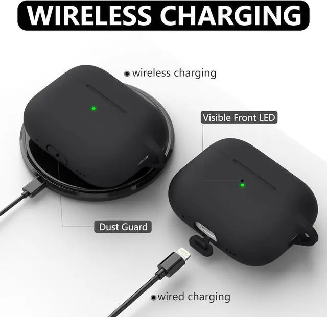 Alt view image 5 of 7 - for  Case Cover with Cleaner Kit Soft Silicone Protective Case for  AirPod Pro 2nd/1st Generation Case for Women Men  2/Pro Case Accessories with Keychain-Black