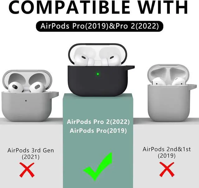 Alt view image 7 of 7 - for  Case Cover with Cleaner Kit Soft Silicone Protective Case for  AirPod Pro 2nd/1st Generation Case for Women Men  2/Pro Case Accessories with Keychain-Black