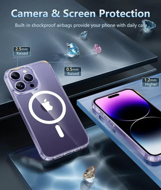 Alt view image 4 of 6 - for iPhone 14 Pro-Max Case: Clear Transparent Magnetic Drop Protective Cases | Shockproof Slim Thin Anti-Yellowing Cover & Shatterproof Rugged Hard Crystal TPU Phonecase