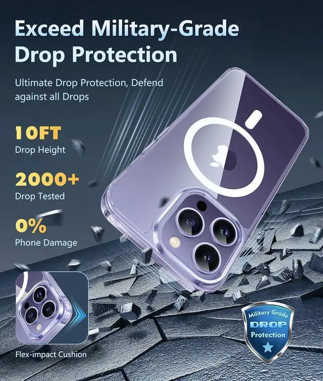 Alt view image 5 of 6 - for iPhone 14 Pro-Max Case: Clear Transparent Magnetic Drop Protective Cases | Shockproof Slim Thin Anti-Yellowing Cover & Shatterproof Rugged Hard Crystal TPU Phonecase