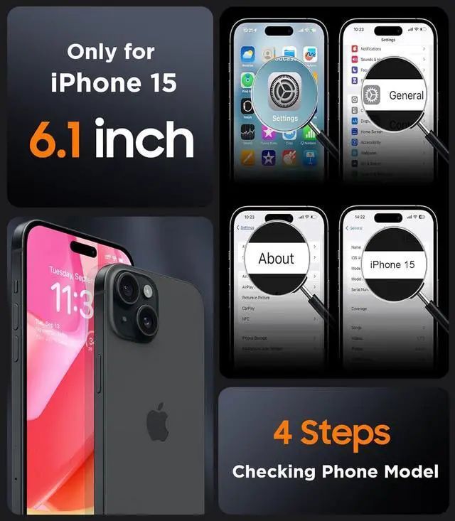 Alt view image 2 of 7 - Designed for iPhone 15 Case Magnetic with [2 Tempered Glass Screen Protector] [Full Camera Protection] Anti-Scratched Slim Phone Case for iPhone 15 6.1 Black