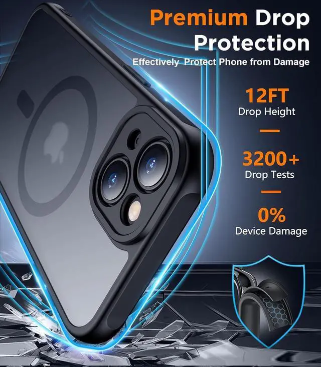 Alt view image 3 of 7 - Designed for iPhone 15 Case Magnetic with [2 Tempered Glass Screen Protector] [Full Camera Protection] Anti-Scratched Slim Phone Case for iPhone 15 6.1 Black