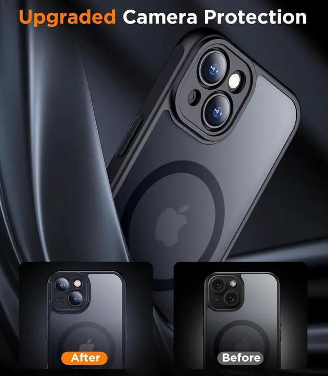 Alt view image 4 of 7 - Designed for iPhone 15 Case Magnetic with [2 Tempered Glass Screen Protector] [Full Camera Protection] Anti-Scratched Slim Phone Case for iPhone 15 6.1 Black