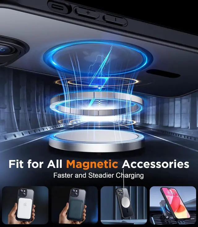 Alt view image 6 of 7 - Designed for iPhone 15 Case Magnetic with [2 Tempered Glass Screen Protector] [Full Camera Protection] Anti-Scratched Slim Phone Case for iPhone 15 6.1 Black