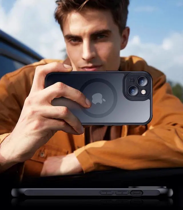 Alt view image 7 of 7 - Designed for iPhone 15 Case Magnetic with [2 Tempered Glass Screen Protector] [Full Camera Protection] Anti-Scratched Slim Phone Case for iPhone 15 6.1 Black