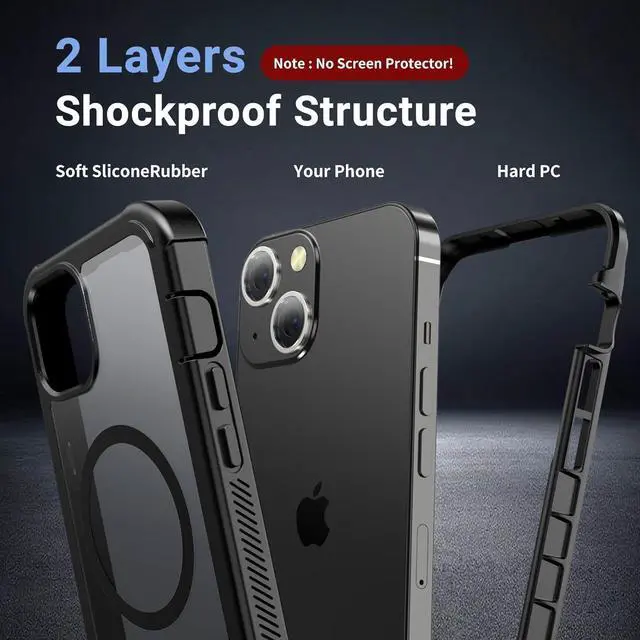 Alt view image 2 of 7 - for iPhone 13 case with [Compatible with MagSafe][Military Grade Drop Protection][Heavy Duty Protection][Non-Slip][Shockproof] with 2-Layer Durable Bumper Phone Case 6.1-Black