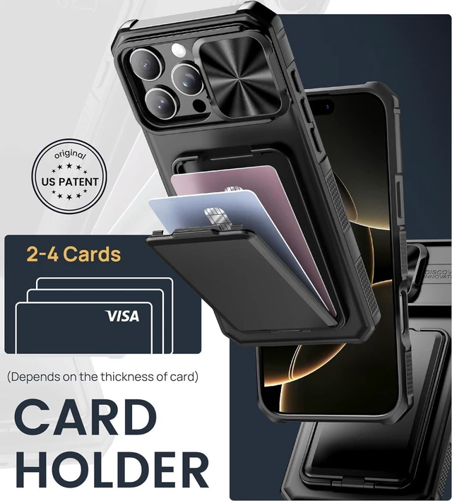 Alt view image 2 of 7 - for iPhone 16 Pro Case with Card Holder & Kickstand Black