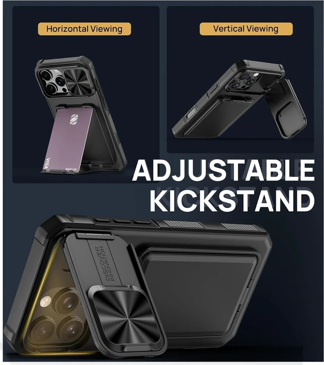 Alt view image 3 of 7 - for iPhone 16 Pro Case with Card Holder & Kickstand Black