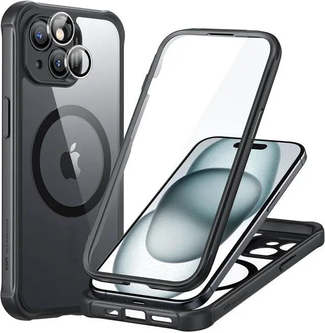 Main image of for iPhone 15 Case Compatible with MagSafe Full-Body Military-Grade Drop Proof Case with Built-in 9H+ Tempered Glass Screen Protector Armor Series Clear Black