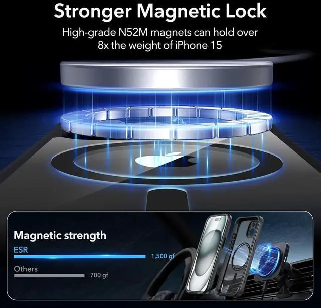 Alt view image 5 of 7 - for iPhone 15 Case Compatible with MagSafe Full-Body Military-Grade Drop Proof Case with Built-in 9H+ Tempered Glass Screen Protector Armor Series Clear Black