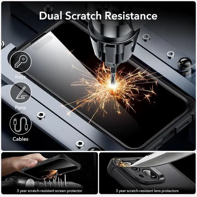 Alt view image 7 of 7 - for iPhone 15 Case Compatible with MagSafe Full-Body Military-Grade Drop Proof Case with Built-in 9H+ Tempered Glass Screen Protector Armor Series Clear Black