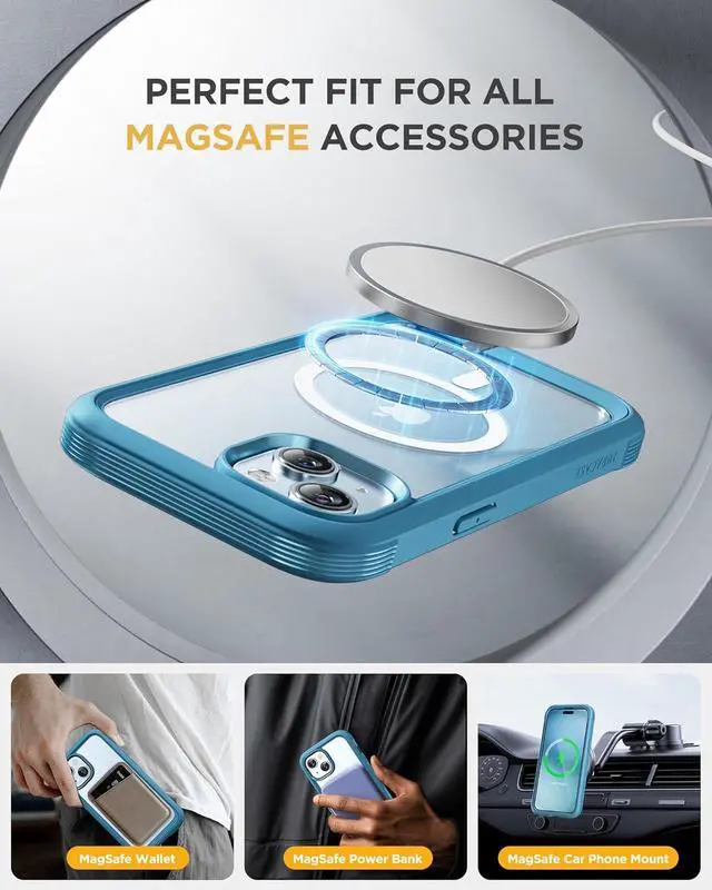Alt view image 3 of 7 - Glass Series for iPhone 15 Case [Compatible with MagSafe] Full-Body Magnetic Bumper Case with Built-in 9H Tempered Glass Anti-Fingerprint Screen Protector + Camera Lens Protector Sea Blue