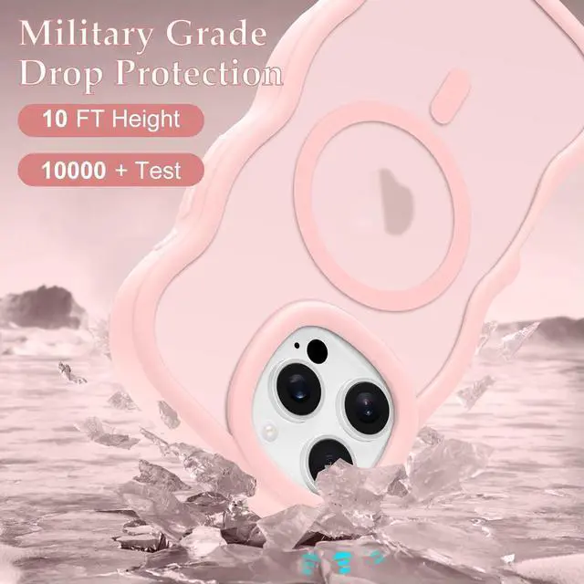 Alt view image 4 of 7 - for iPhone 16 Pro Max Case Curly Wavy Frame Hard Translucent Matte Clear Back Cover for Women Men Compatible with Magsafe TPU Bumper Shockproof Phone Case for iPhone 16 Pro Max Pink