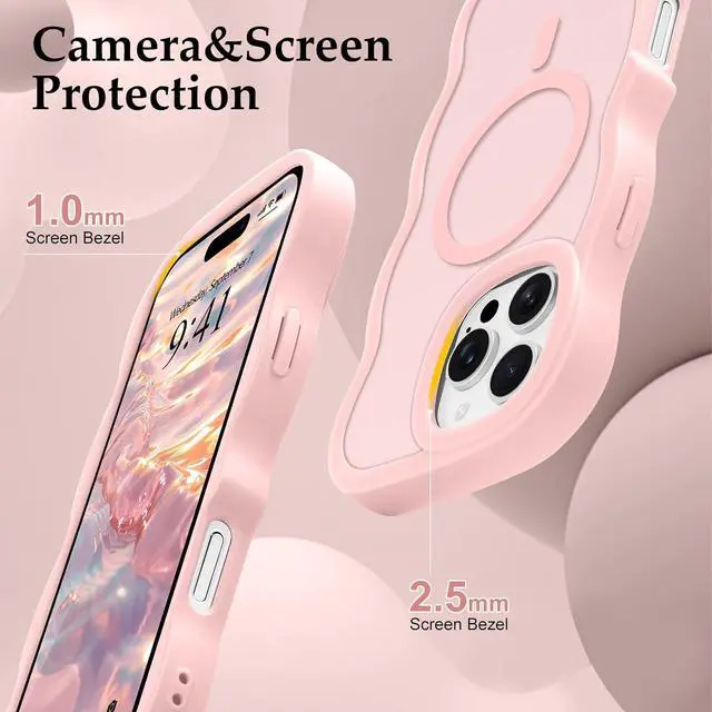 Alt view image 5 of 7 - for iPhone 16 Pro Max Case Curly Wavy Frame Hard Translucent Matte Clear Back Cover for Women Men Compatible with Magsafe TPU Bumper Shockproof Phone Case for iPhone 16 Pro Max Pink