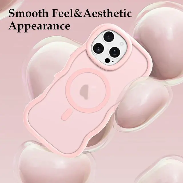 Alt view image 6 of 7 - for iPhone 16 Pro Max Case Curly Wavy Frame Hard Translucent Matte Clear Back Cover for Women Men Compatible with Magsafe TPU Bumper Shockproof Phone Case for iPhone 16 Pro Max Pink