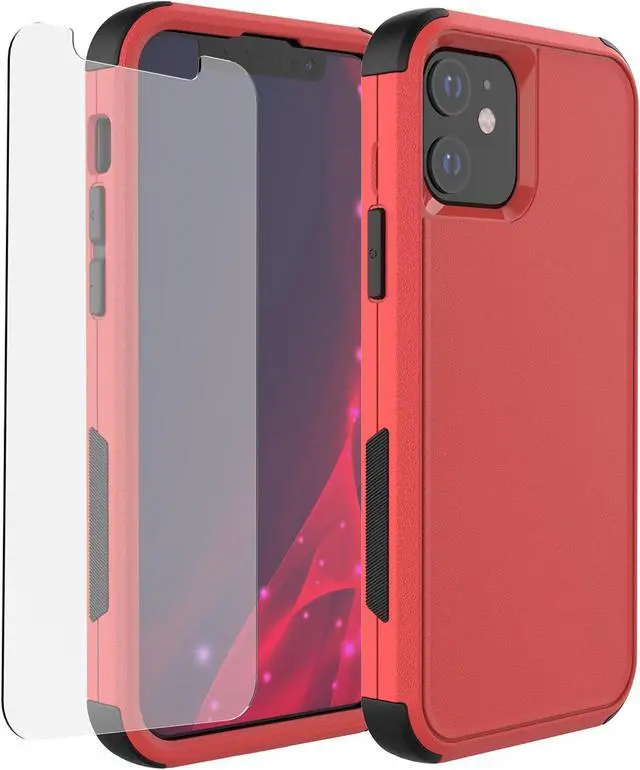 Main image of Heavy Duty Case for iPhone 12/12 Pro 3-Layers Drop Protection Phone Case with [Tempered Glass Screen Protector] Shockproof Rugged Case Cover for iPhone 12/iPhone 12 Pro 6.1 Inch - Red/Black