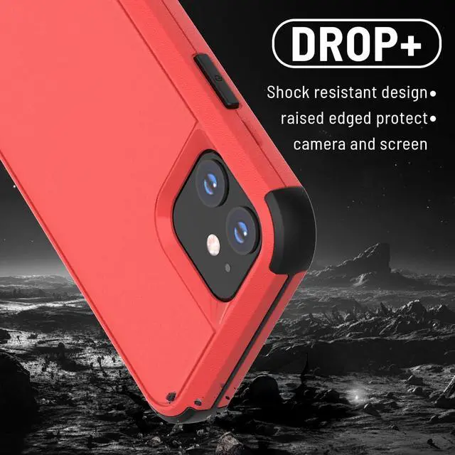 Alt view image 4 of 7 - Heavy Duty Case for iPhone 12/12 Pro 3-Layers Drop Protection Phone Case with [Tempered Glass Screen Protector] Shockproof Rugged Case Cover for iPhone 12/iPhone 12 Pro 6.1 Inch - Red/Black