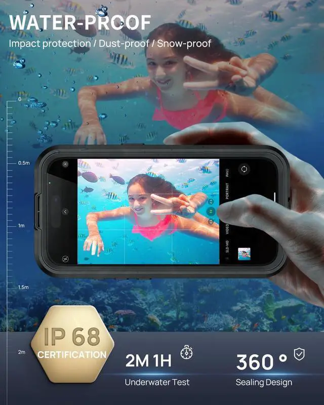 Alt view image 2 of 7 - Magnetic for iPhone 16 Pro Max Case IP68 Waterproof Dustproof Case [Compatible with Magsafe] [Built-in Screen Protector] Full Body Heavy Duty Rugged Phone Cover 6.9 inch Black/Clear