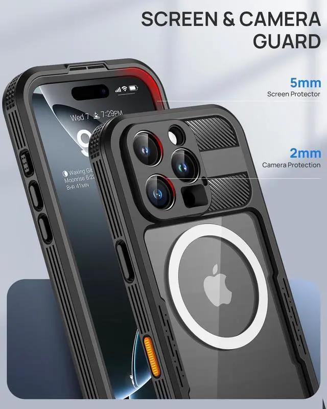 Alt view image 7 of 7 - Magnetic for iPhone 16 Pro Max Case IP68 Waterproof Dustproof Case [Compatible with Magsafe] [Built-in Screen Protector] Full Body Heavy Duty Rugged Phone Cover 6.9 inch Black/Clear