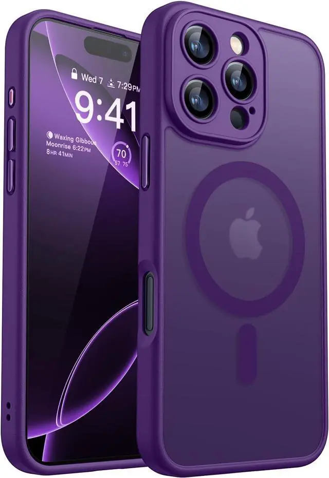 Main image of Magnetic Compatible with iPhone 16 Pro Max Case Upgraded [Full Camera Protection] [Compatible with Magsafe] [Translucent Matte] Shockproof Protective Phone Case Cover 6.9 Inch - Deep Purple