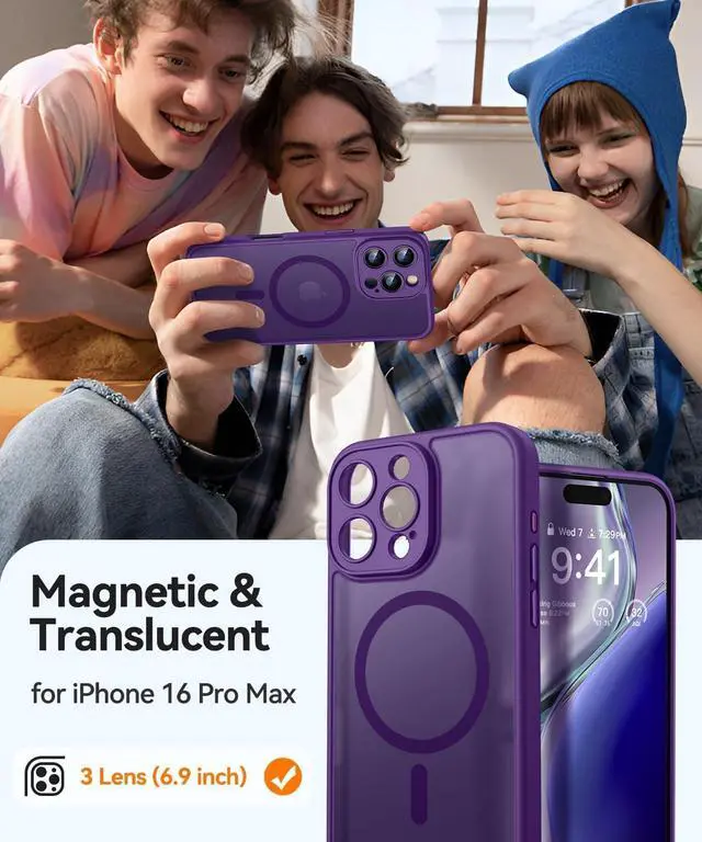 Alt view image 2 of 6 - Magnetic Compatible with iPhone 16 Pro Max Case Upgraded [Full Camera Protection] [Compatible with Magsafe] [Translucent Matte] Shockproof Protective Phone Case Cover 6.9 Inch - Deep Purple