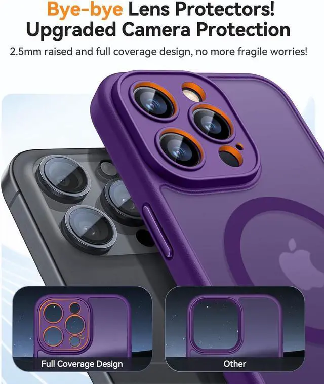 Alt view image 3 of 6 - Magnetic Compatible with iPhone 16 Pro Max Case Upgraded [Full Camera Protection] [Compatible with Magsafe] [Translucent Matte] Shockproof Protective Phone Case Cover 6.9 Inch - Deep Purple
