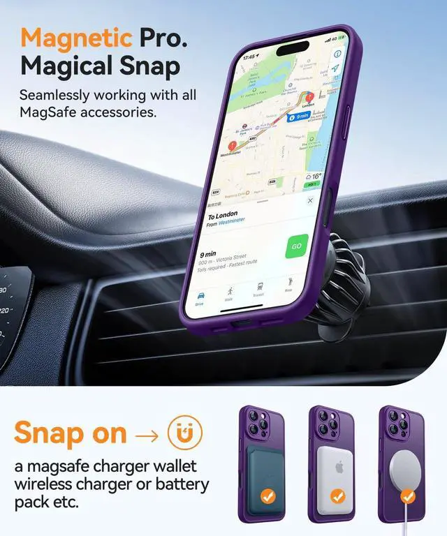 Alt view image 4 of 6 - Magnetic Compatible with iPhone 16 Pro Max Case Upgraded [Full Camera Protection] [Compatible with Magsafe] [Translucent Matte] Shockproof Protective Phone Case Cover 6.9 Inch - Deep Purple
