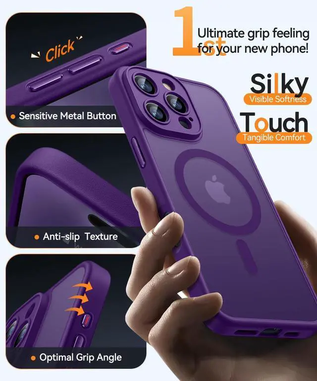 Alt view image 5 of 6 - Magnetic Compatible with iPhone 16 Pro Max Case Upgraded [Full Camera Protection] [Compatible with Magsafe] [Translucent Matte] Shockproof Protective Phone Case Cover 6.9 Inch - Deep Purple