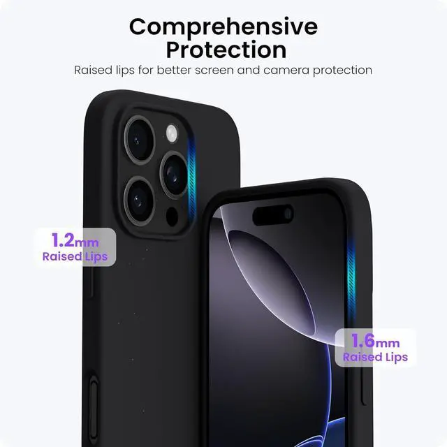 Alt view image 4 of 7 - Compatible with iPhone 16 Pro Case 6.3 Slim Liquid Silicone 3 Layers Soft Gel Rubber Shockproof Protective Case with Anti-Scratch Microfiber Lining-Black