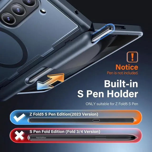 Alt view image 2 of 7 - for  Galaxy Z Fold 5 Case [Compatible with Magsafe] [Built-in Kickstand & Hinge Protection & Screen Protector] Full Body Shockproof Phone Case for Z Fold5 with S Pen Slot Privacy Black