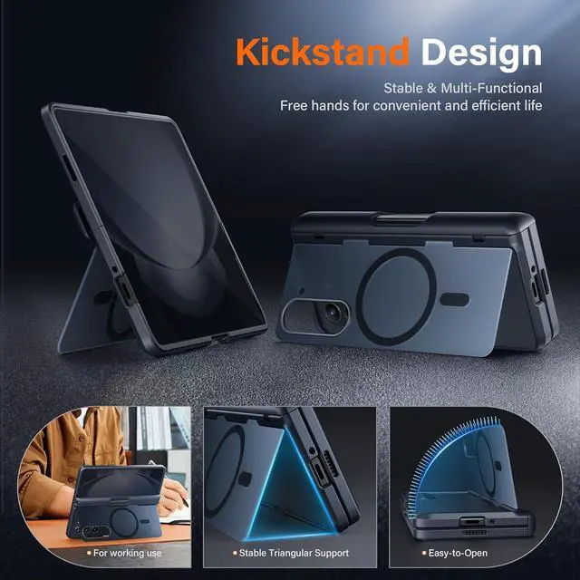 Alt view image 3 of 7 - for  Galaxy Z Fold 5 Case [Compatible with Magsafe] [Built-in Kickstand & Hinge Protection & Screen Protector] Full Body Shockproof Phone Case for Z Fold5 with S Pen Slot Privacy Black